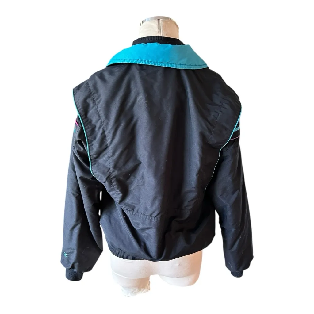 VTG Roffe Ski Snow Jacket Black teal 80s 90s Made In USA Womens M/L Bomber Size M - Image 3