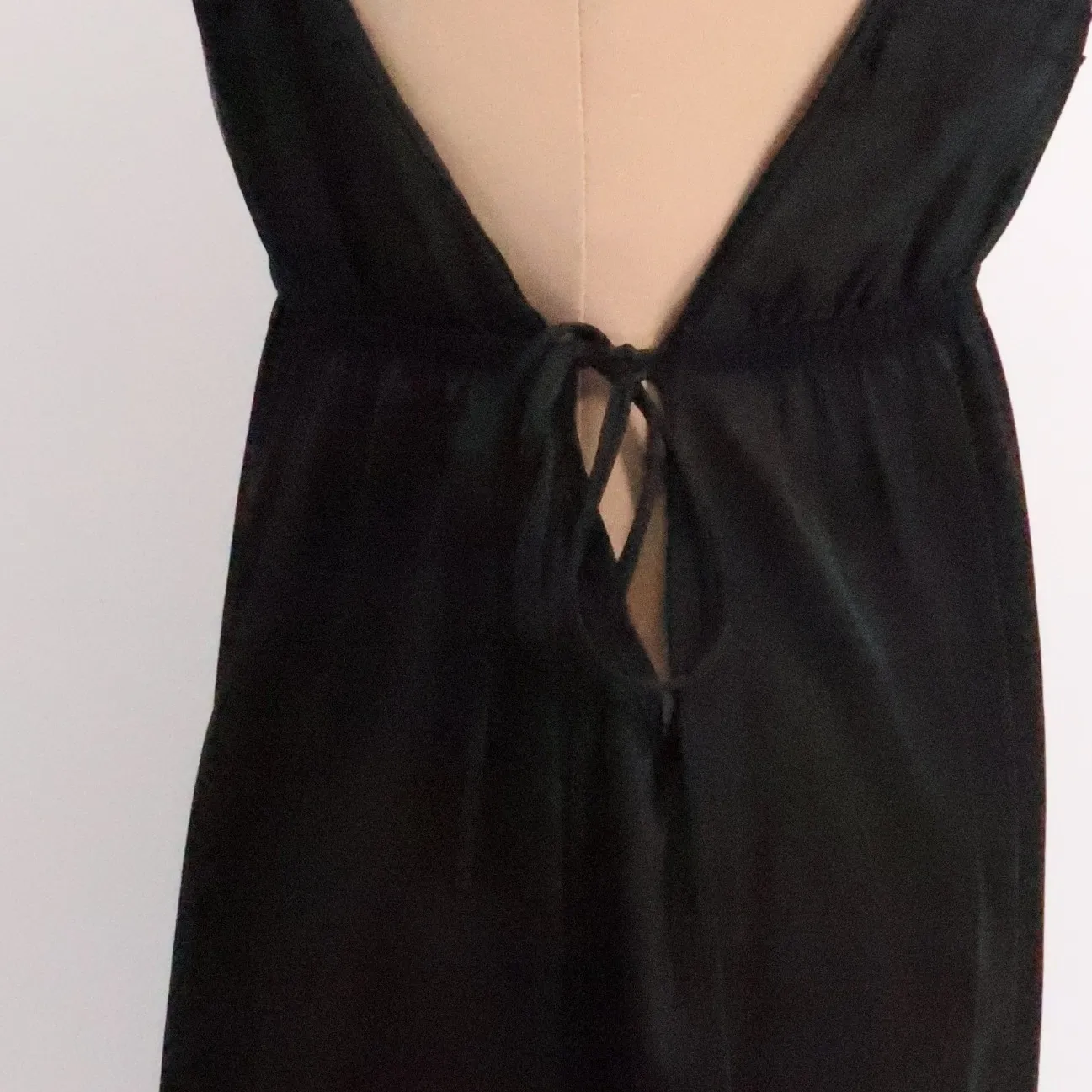 Black Maxi Slip Dress Dark Fairy Grunge Witchy Deep V Neck Side Tie Size S - Image 4