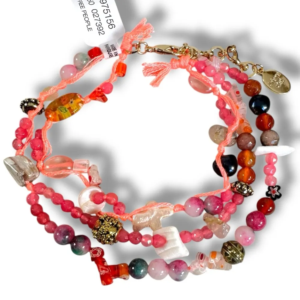 Free People Ariana Ost Rayland Anklet Pink Bohemian Beach Pearl Cross Layered - Image 5