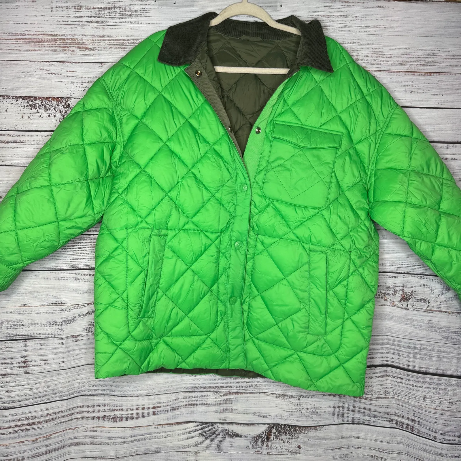 Calvin Klein Womens Reversible Barn Quilted Jacket Green XL - Image 3