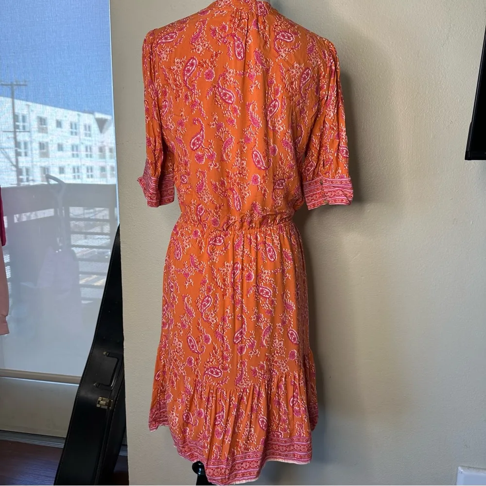 daniel rainn dress m short sleeve tie waist pink & orange knee length - Image 6