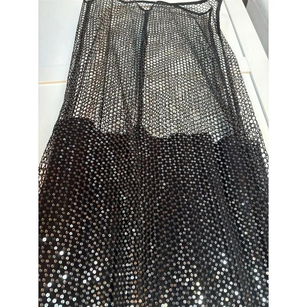 Women's Black Siena Sequin Mesh Maxi Dress Size 6 Party Cocktail Black - Image 8