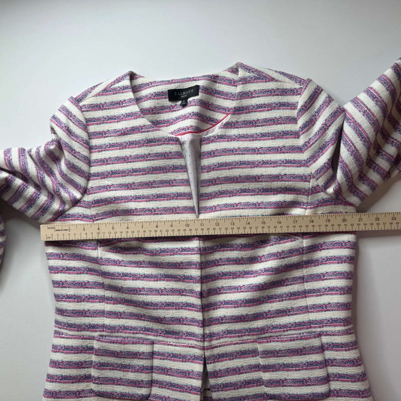 Talbots Striped Tweed‎ Blazer Jacket Size 16P Preppy 3/4 Sleeve Career Colorful - Image 12
