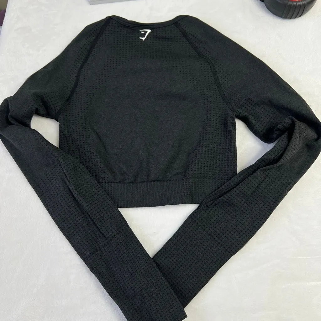 Gymshark Black Marl Vital Crop Top Long Sleeve XS - Image 5