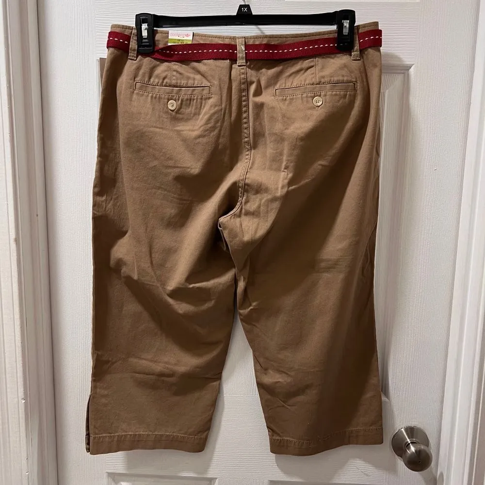 Dockers NEW Khaki Capri Pants w/Decorative Button Detail &‎ Stitched Belt-SZ 14 - Image 2