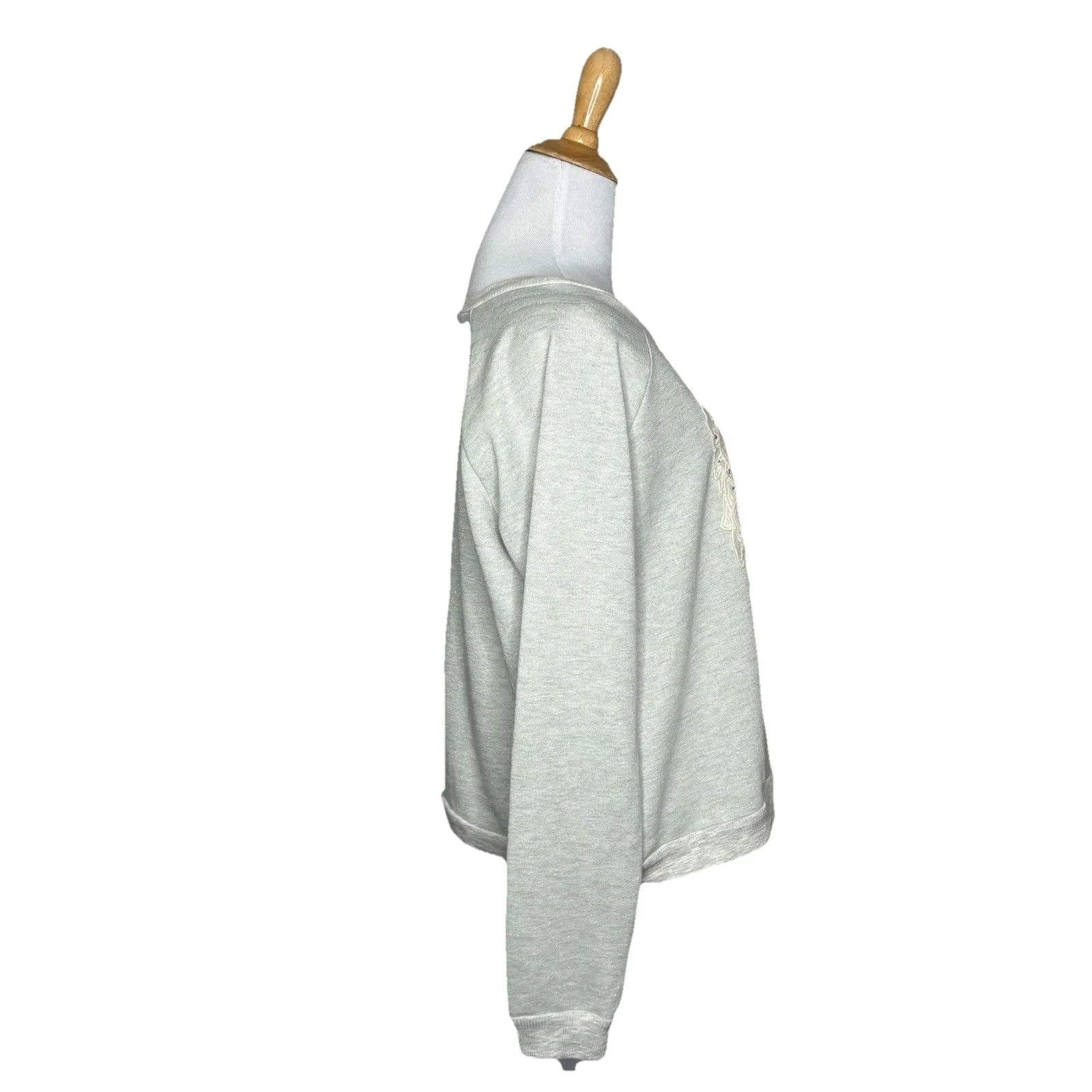 Miss Me Sweater Gray Pullover Long Sleeve Sweat Shirt Owl Knit Womens Large - Image 5