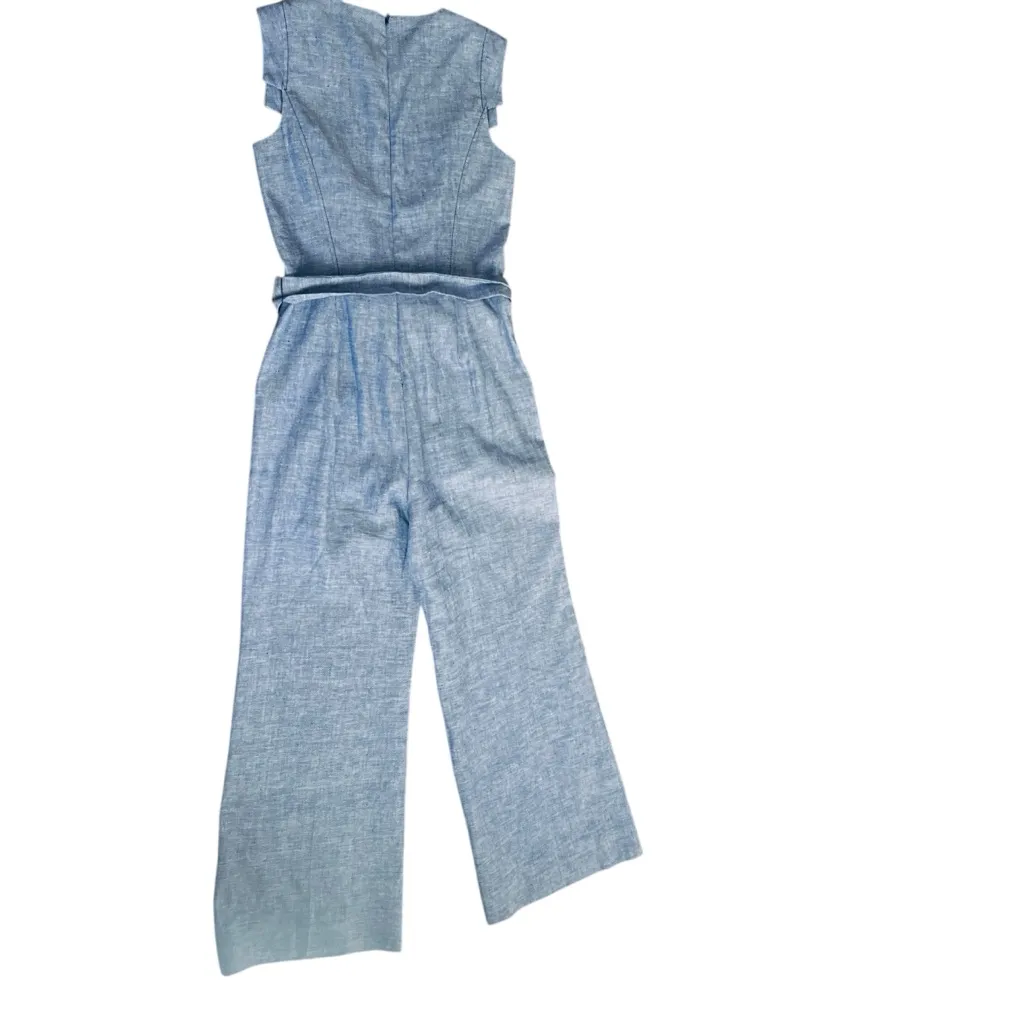 J.Crew Résumé Linen Blend Belted Wide-Leg Jumpsuit Blue Size 6 Tall - Image 6