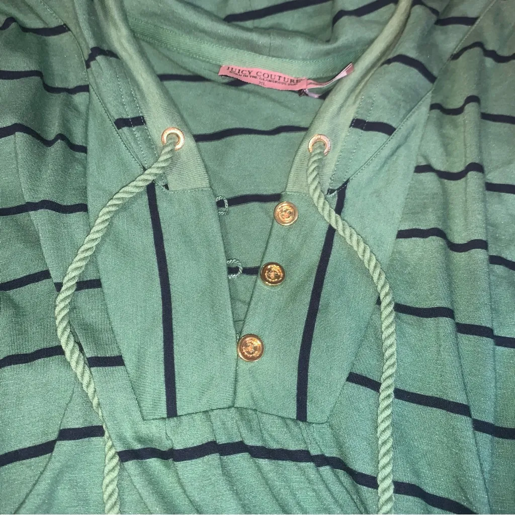 Juicy Couture Pam Gela Henley Hoodie Striped Green and Black Women’s Extra Large - Image 6
