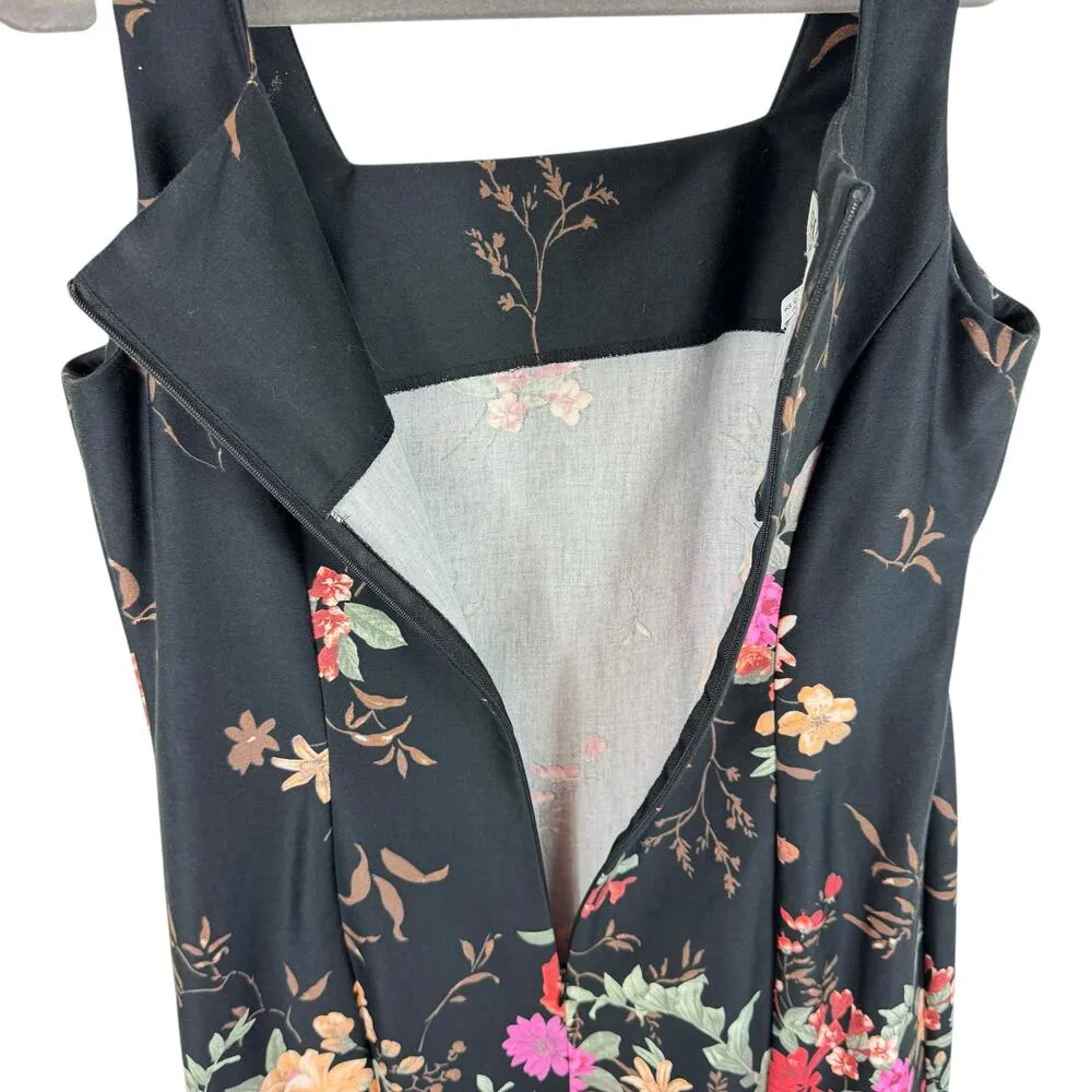 Gianni Vintage Black Floral Sleeveless Square Neck Cotton Sheath Dress USA Sz 12 - Image 4