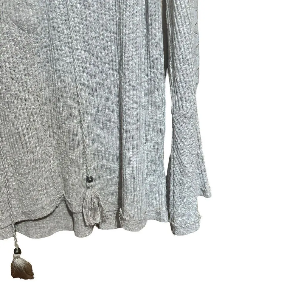 Knox Rose Top Womens Large Gray Waffle Knit Boho Stretch Blouse Ladies - Image 4