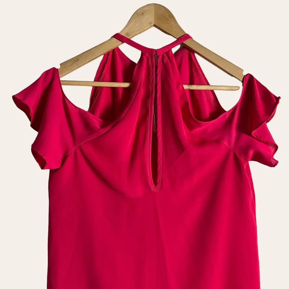 Amanda Uprichard Celia Pink Cold Shoulder Keyhole Flutter Sleeve Top - Image 6
