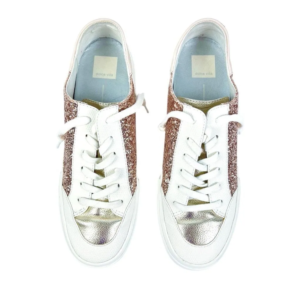 Dolce Vita Zina Pink Rose Gold Glitter Casual Sneakers White Trim Size 8.5 - Image 3