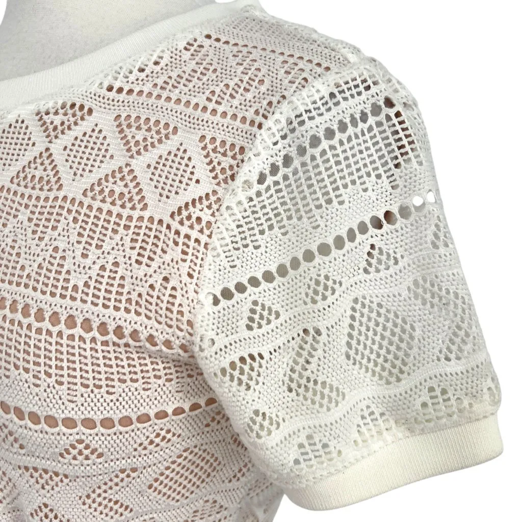 HD In Paris Anthropologie Cecily Lace Dress White with Black Tie Belt Size Small - Image 4