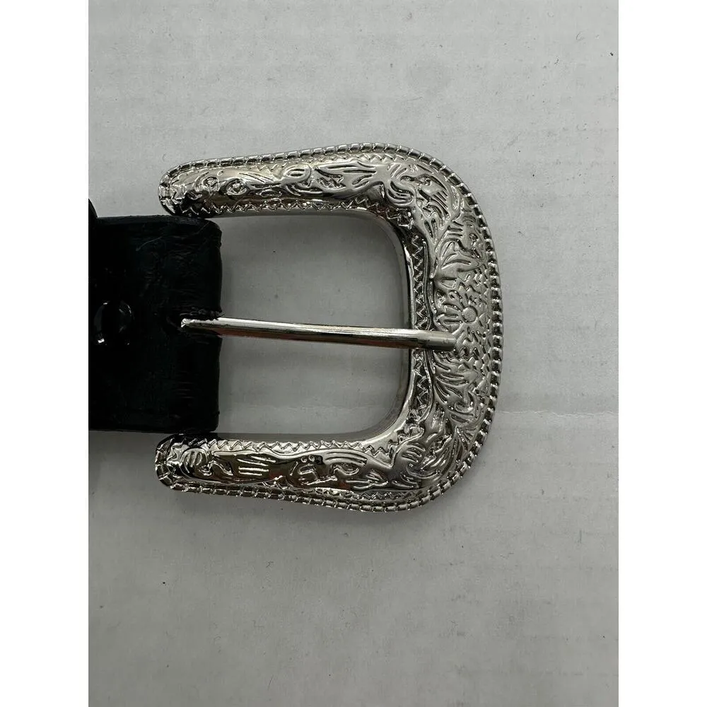 Leather Concho Belt Women’s Sz 38 Silver Buckle Flower Rodeo Cowgirl Western​ Black - Image 15