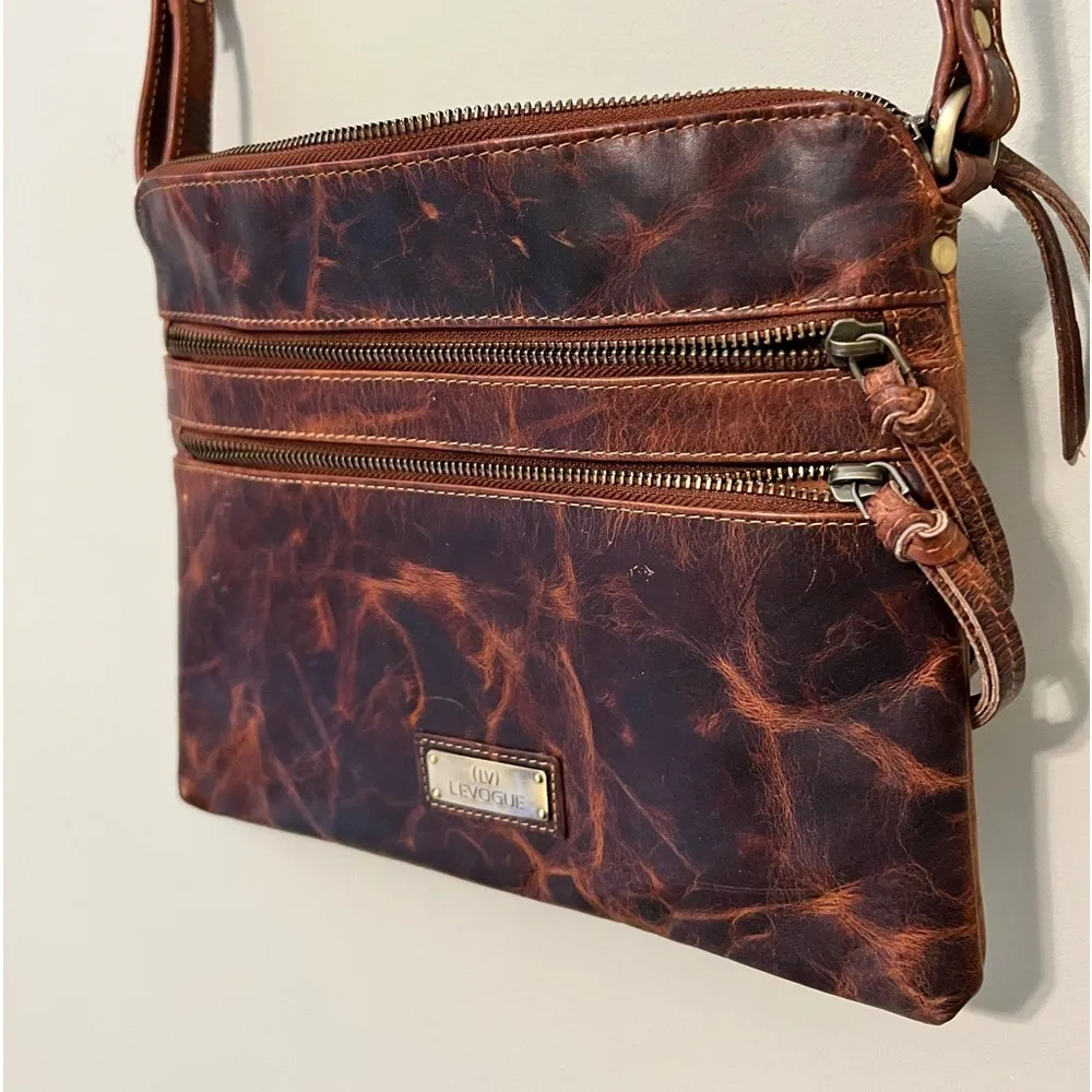 LEVOGUE genuine leather crossbody purse bag distressed leather brown hippie boho - Image 11