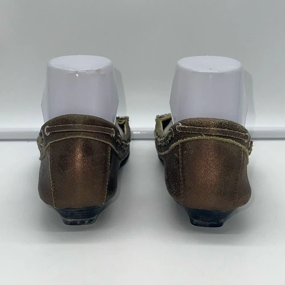 Beverly Feldman Flushed Vintage Metallic Rhinestone Kitten Heel Loafers Gold Size 7 - Image 3