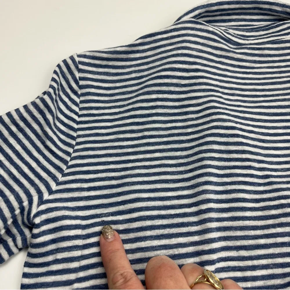 J. McLaughlin Blue White Stripe Brynn Linen Shirt Button Front Collared XS *FLAW - Image 7