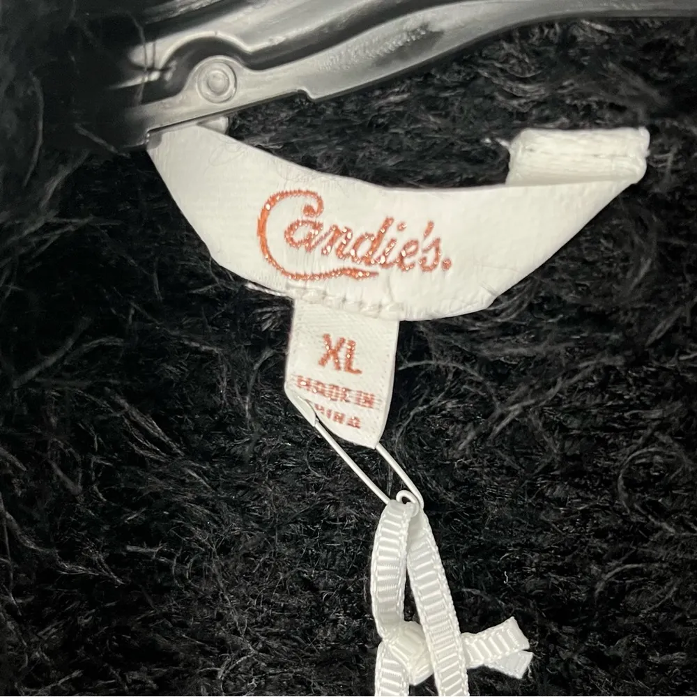 CANDIE’S Black Cropped Cozy Fuzzy Eyelash Open Knit Waterfall Cardigan, Size XL - Image 3