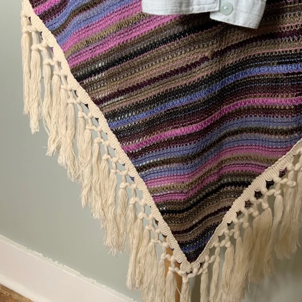 Umgee Purple Multicolor Stripe Crochet Knit Casual Vest Fringe BOHO S/M - Image 7