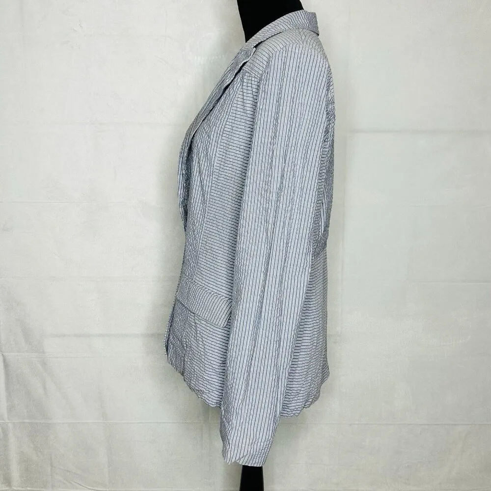 Layfette 148 Blue & White Striped Seersucker Blazer Women's Sz 14 - Image 4
