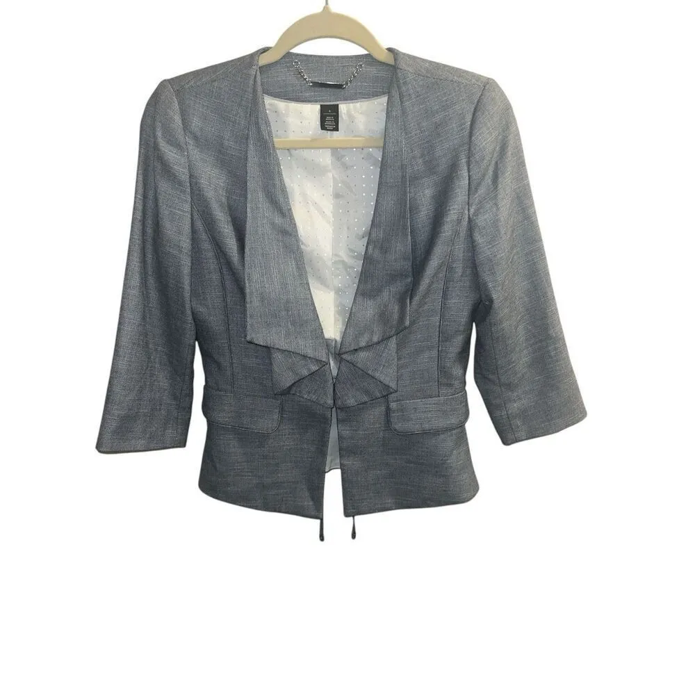 ✨White House Black Market Drape Ruffle Sz 4 Marled Blue Jacket Blazer✨ - Image 7