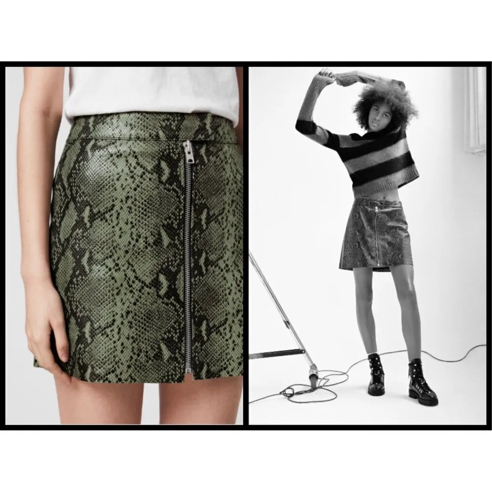 💕ALLSAINTS💕 Lena Oba Leather Skirt ~ Snake Green - Image 2