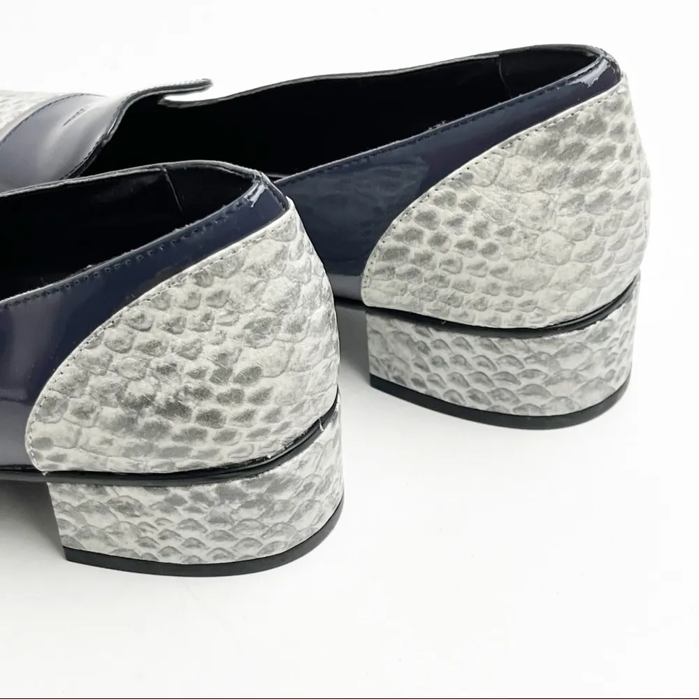 LOGO Lori Goldstein Madeline Blue Gray Leather Faux Snake Print Slip On Loafers - Image 9