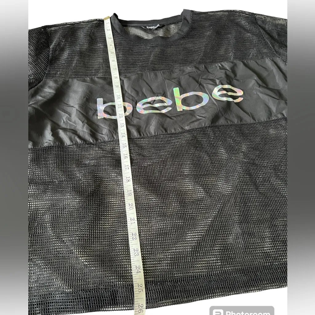 Bebe Sport Black Halographic Mesh Top | Size 1X - Image 6