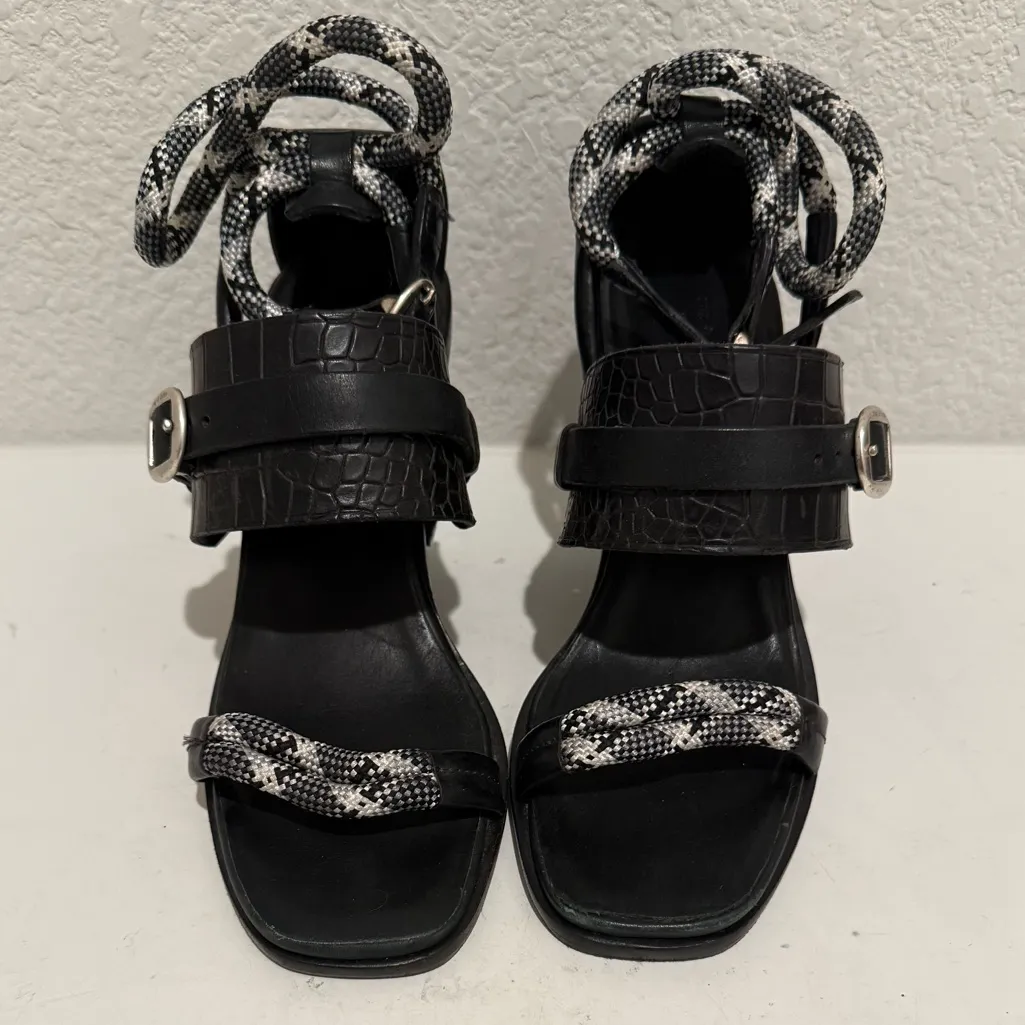 Rag & Bone Roni Rope Leather Black White Sandals Block Heel Size EU 38 / US 8 - Image 2