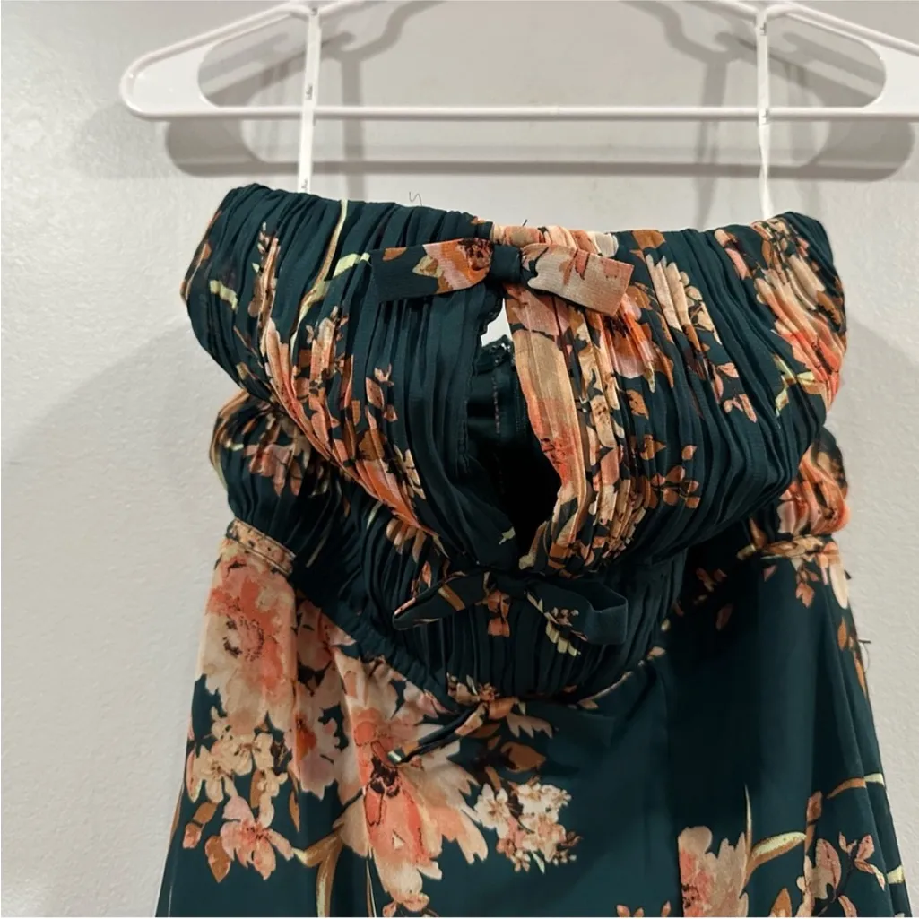 Lulus Enchanting Garden Emerald Floral Cutout Bow Strapless Maxi Dress Green XS - Image 2