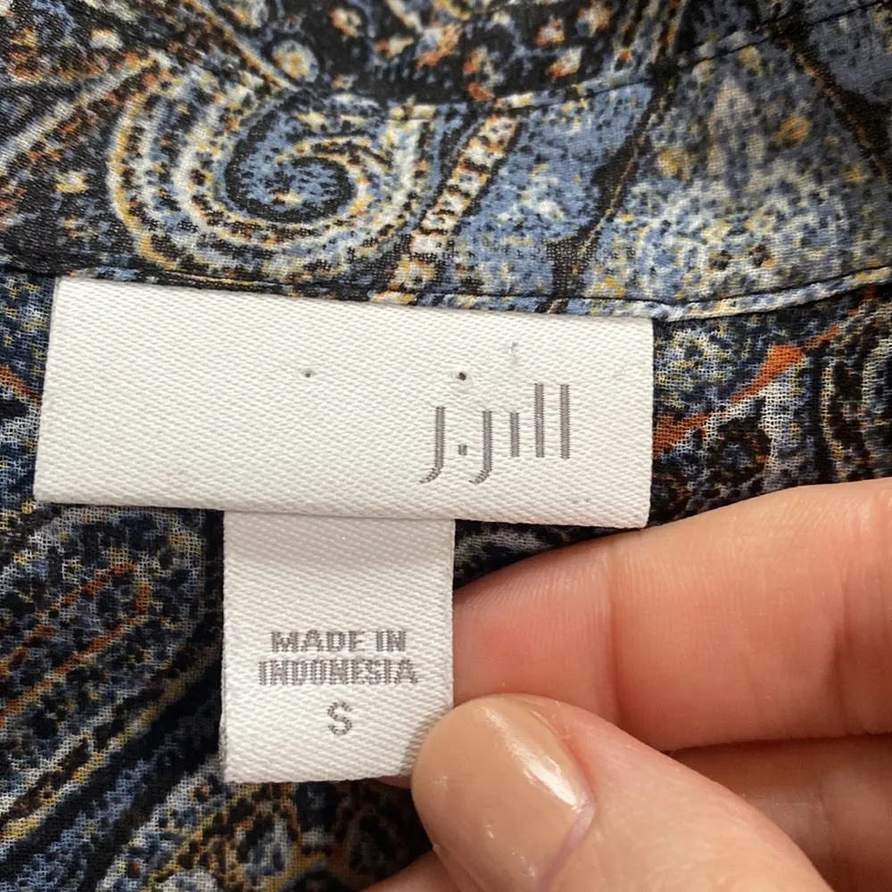 J Jill sheer chiffon paisley print tunic length blouse size S Blue - Image 9