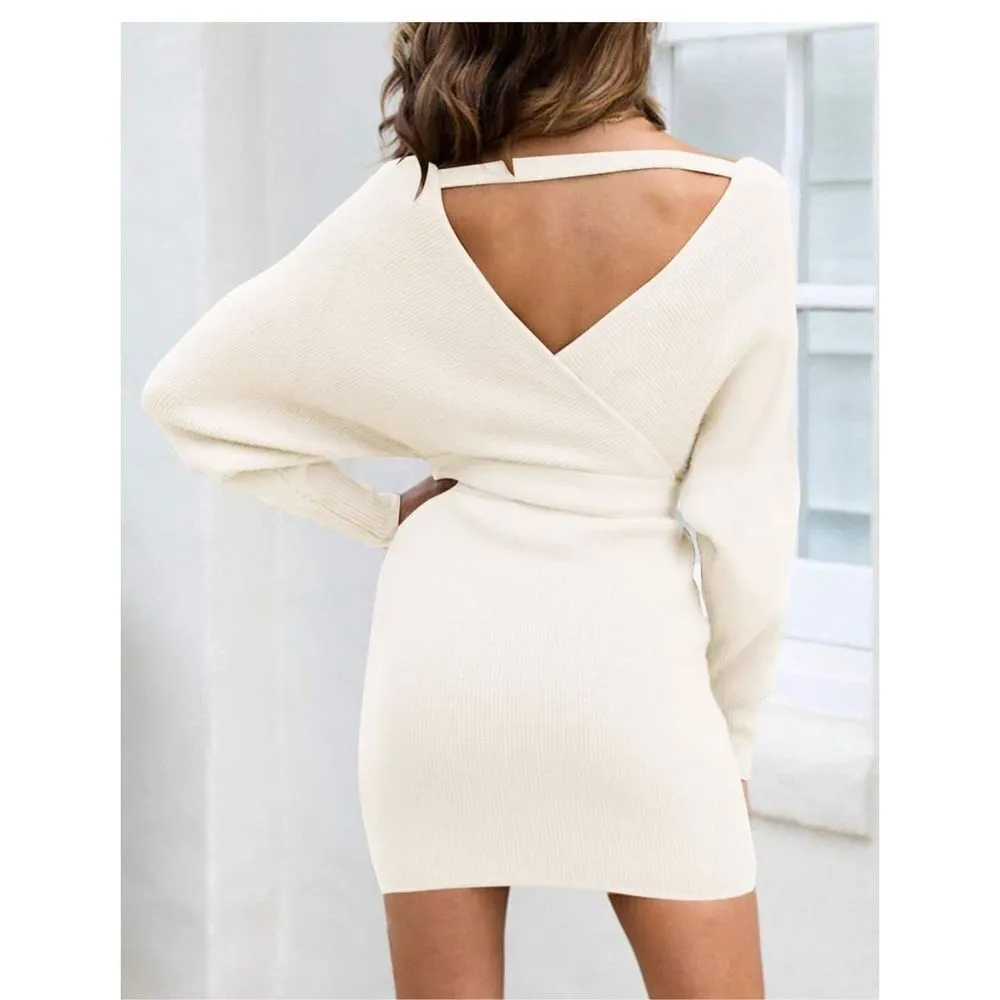 NEW ZESICA Wrap V Neck Knit Backless Sweater Dress L NO BELT Size L - Image 2