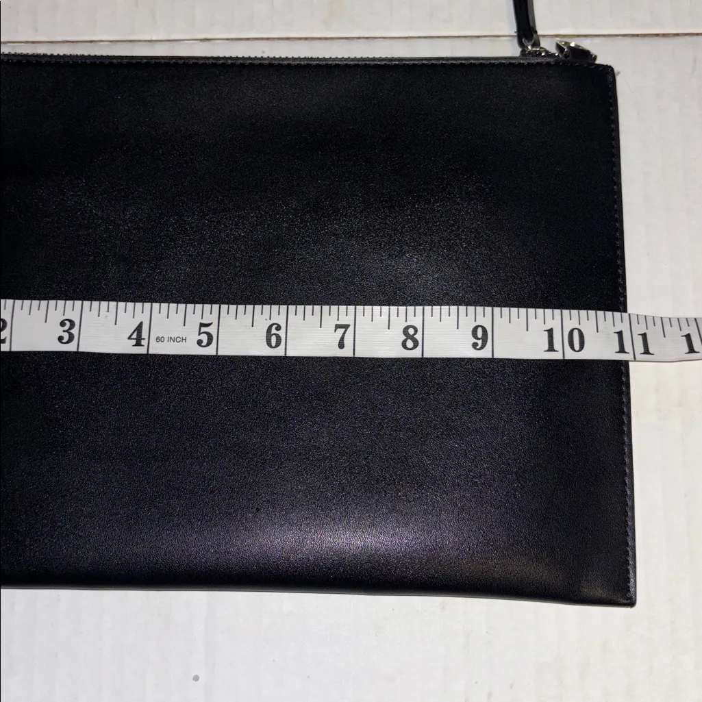 M&S COLLECTION BLACK VEGAN LEATHER CLUTCH HAS SILVER HARDWARE LOOPS FOR A CHAIN - Image 3