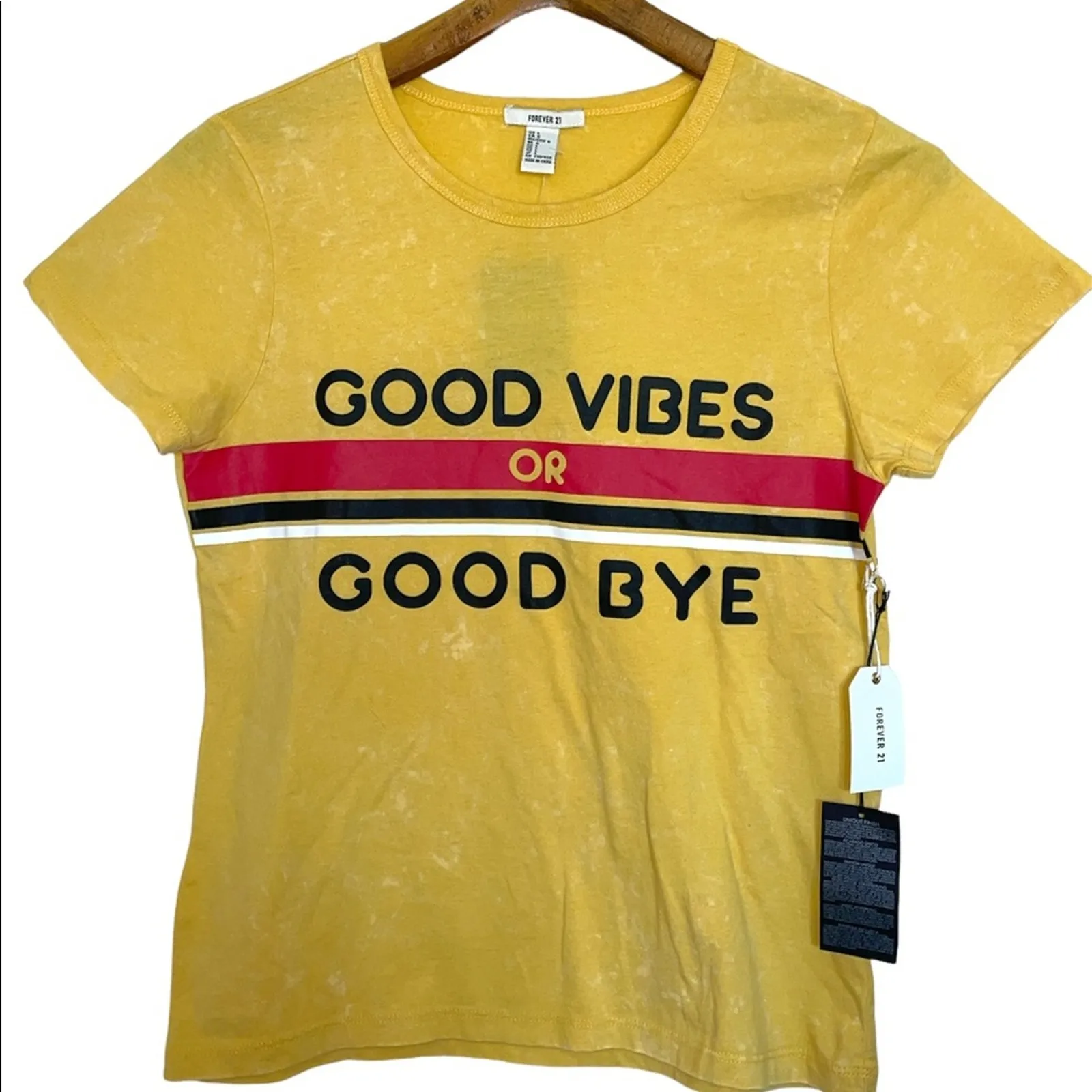 Forever 21 Yellow Good Vibes or Good Bye Graphic Special Wash T-shirt L - Image 4