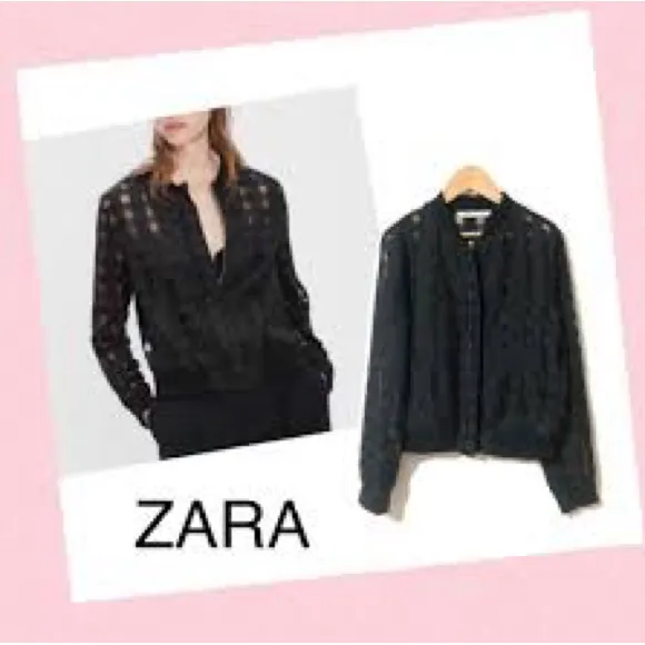 ZARA 🖤  Basic Black Mesh Cutout Bomber Jacket Size M - Image 9