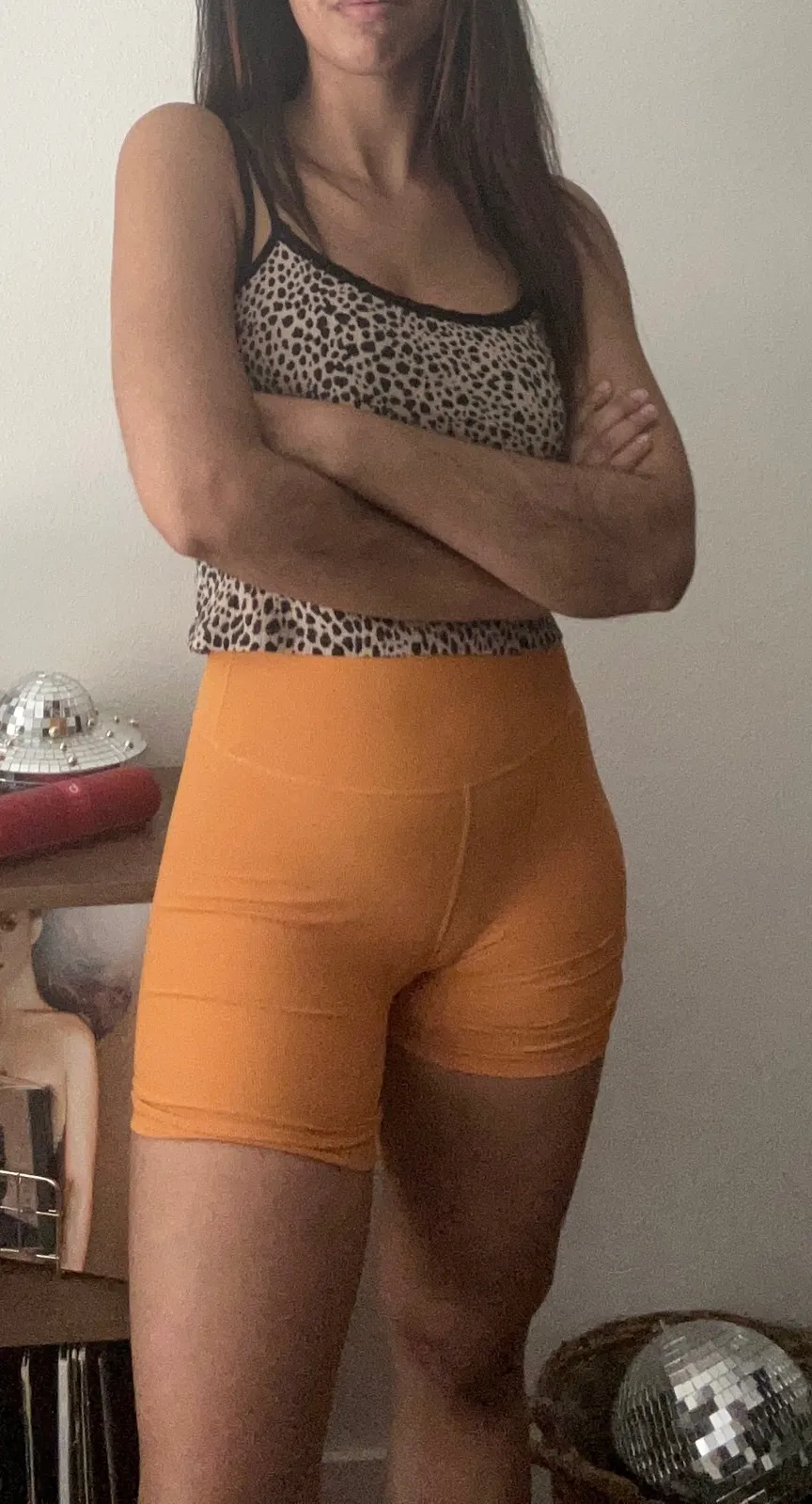 Wilo Ribbed Biker Shorts High Waist Athletic Workout Gym Activewear Medium Orange - Image 1