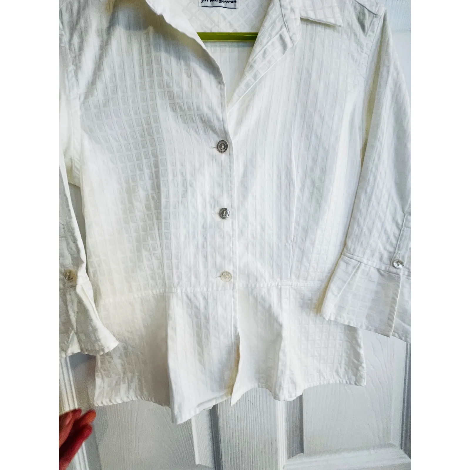 Jill McGowan White Textured 3/4 Sleeve Peplum Button Down Shirt Top Women XS - Image 2