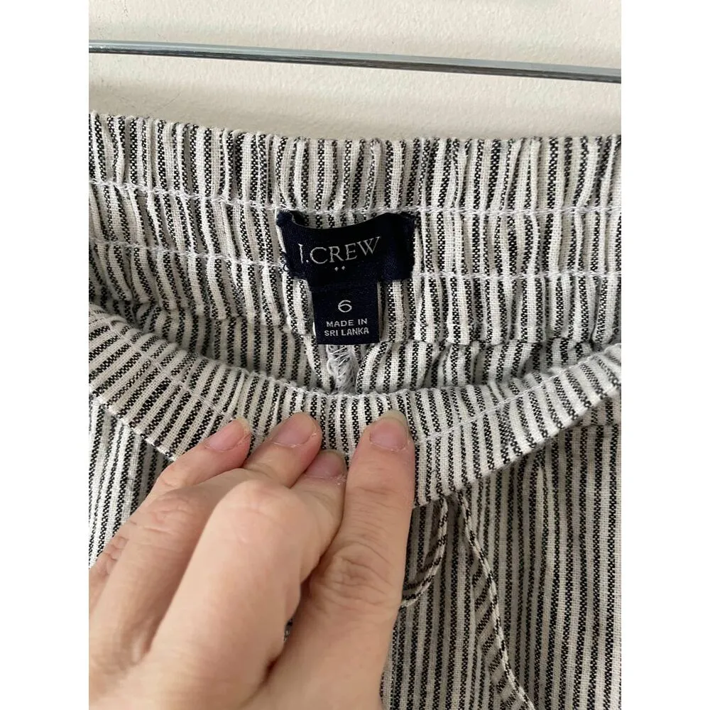 J.Crew Linen Striped Elastic Waist Casual Pants Black Size 6 NEW - Image 7