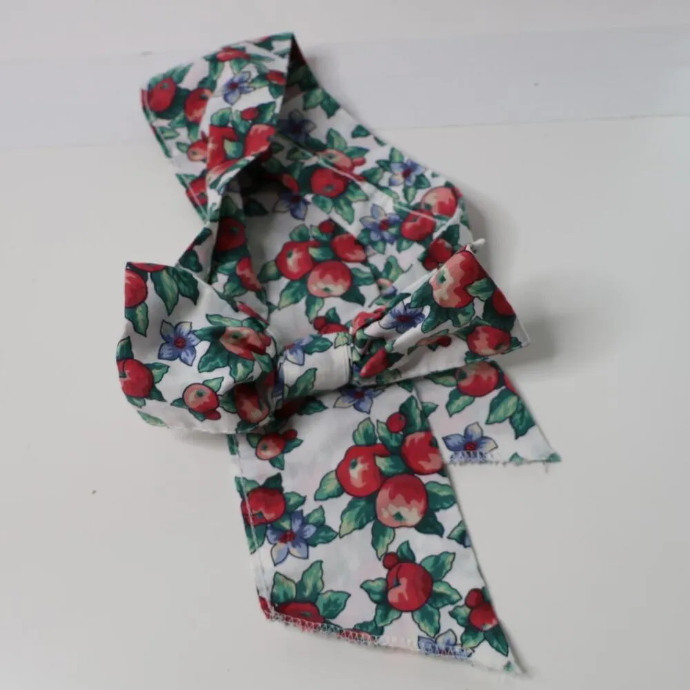 Vintage Apple Fruit Flower Print Head Tie Bow Wrap Scarf Retro VTG Cute Feminine - Image 3