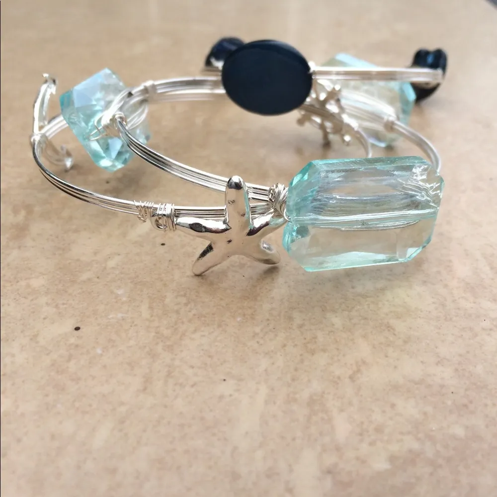 Silver Tone Nautical Beach Stacking Bangles Blue - Image 2