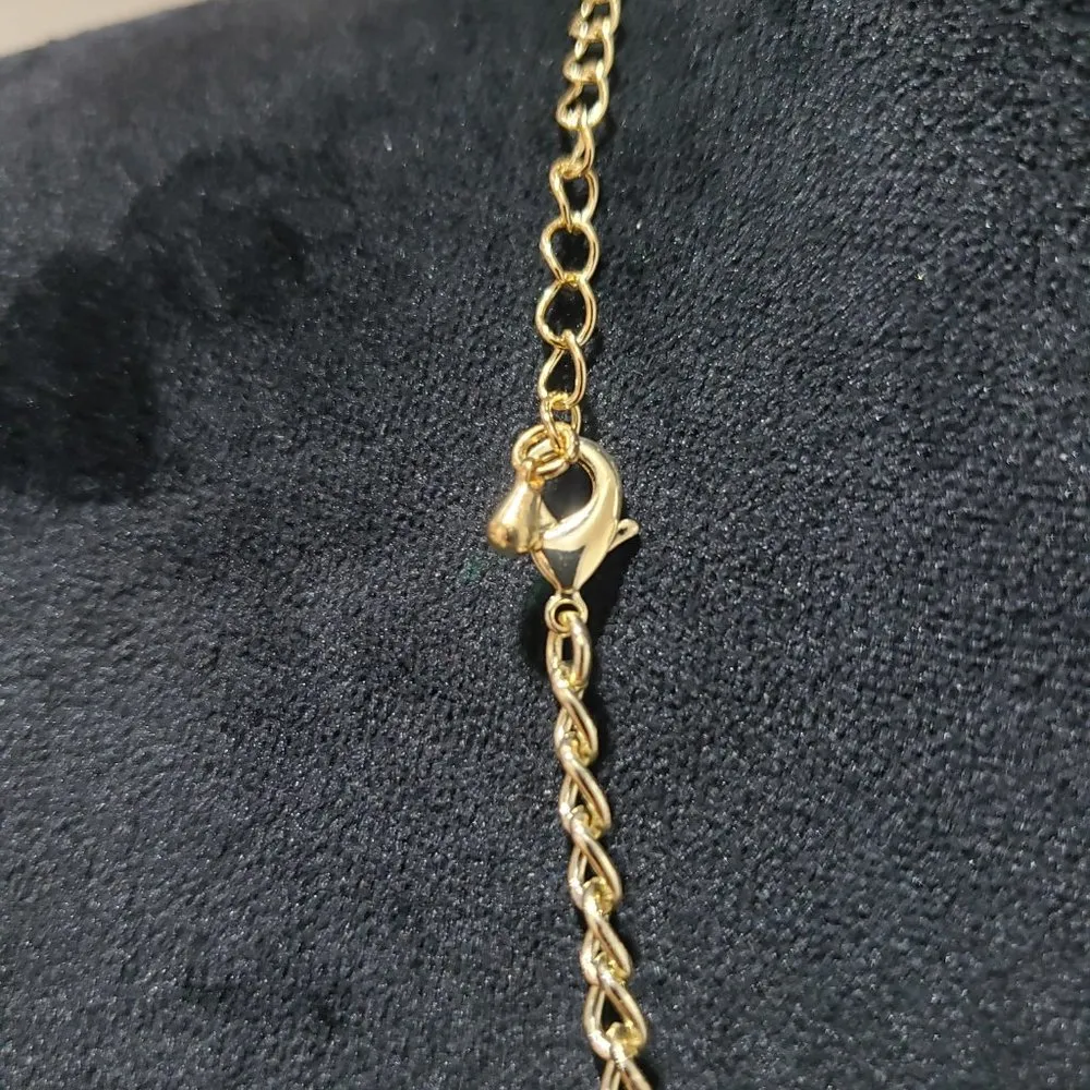 Alilang Golden Tone Enamel Flower and Butterfly Bib Statement Necklace Rhineston Blue - Image 6