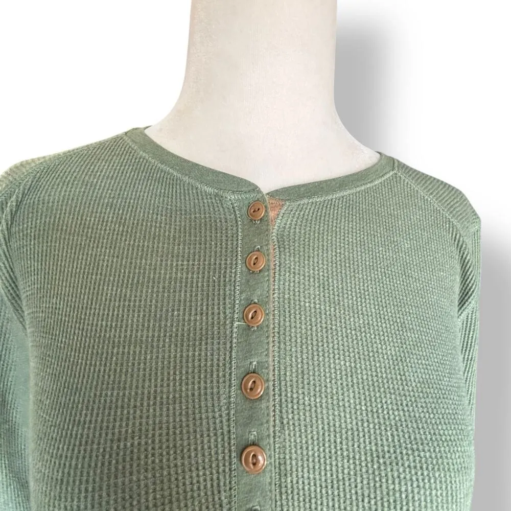 Y2K Lauren Jeans Co Sage Green Thermal Henley Knit Drop Waist Dress Size Small - Image 4