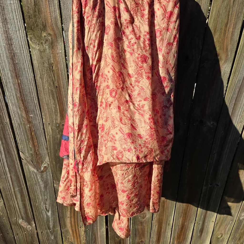 Boho Vintage Silk Wrap maxi skirt XL Red - Image 6