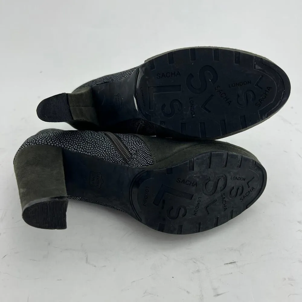 Sacha London (7) Flavia Green Suede Leather Zip Up Ankle Boots - Image 7