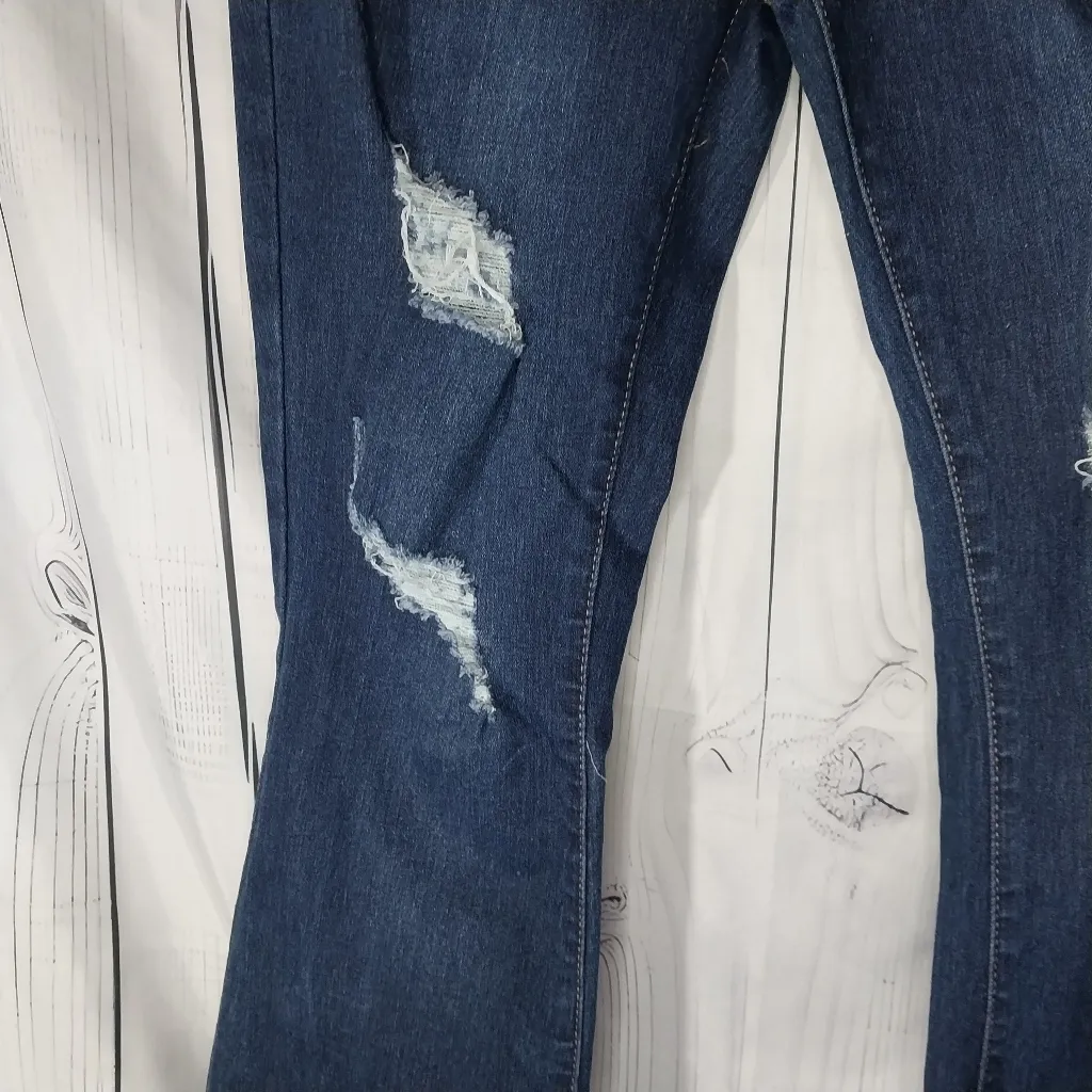 Blue Savvy Distressed Flare Jeans Size 9 - Image 4