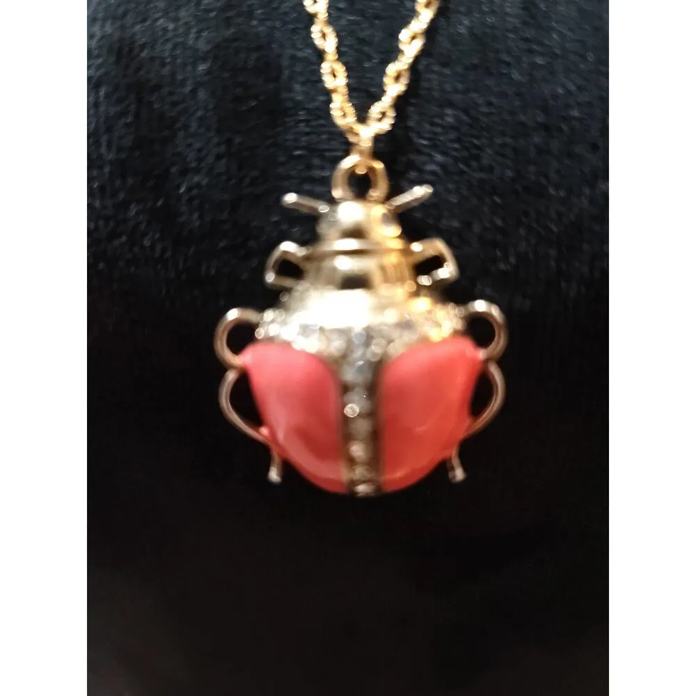 Women's Ladybug Pendant Necklace Lobster Clasp Gold Chain Red Rhinestone Charm - Image 4