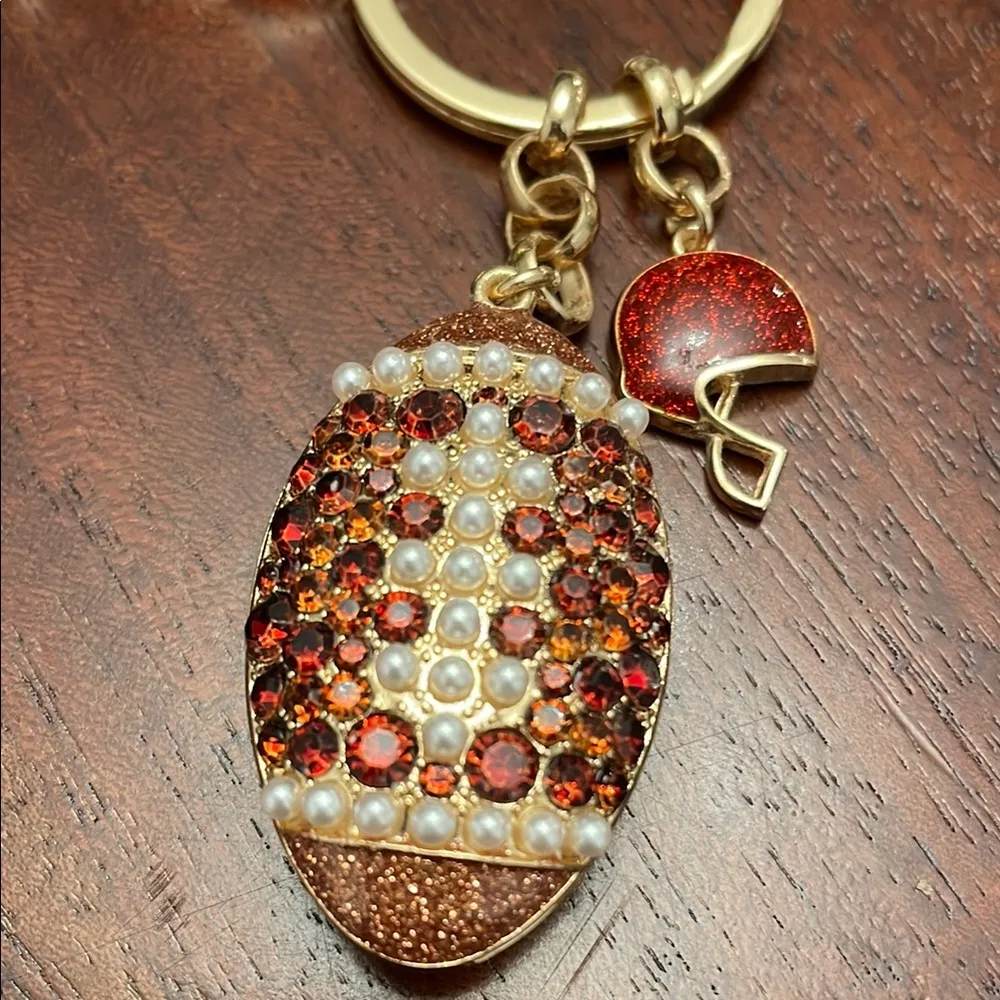 Unbranded Gold Brown Football Red Helmet Keychain Bag charm New - Image 2