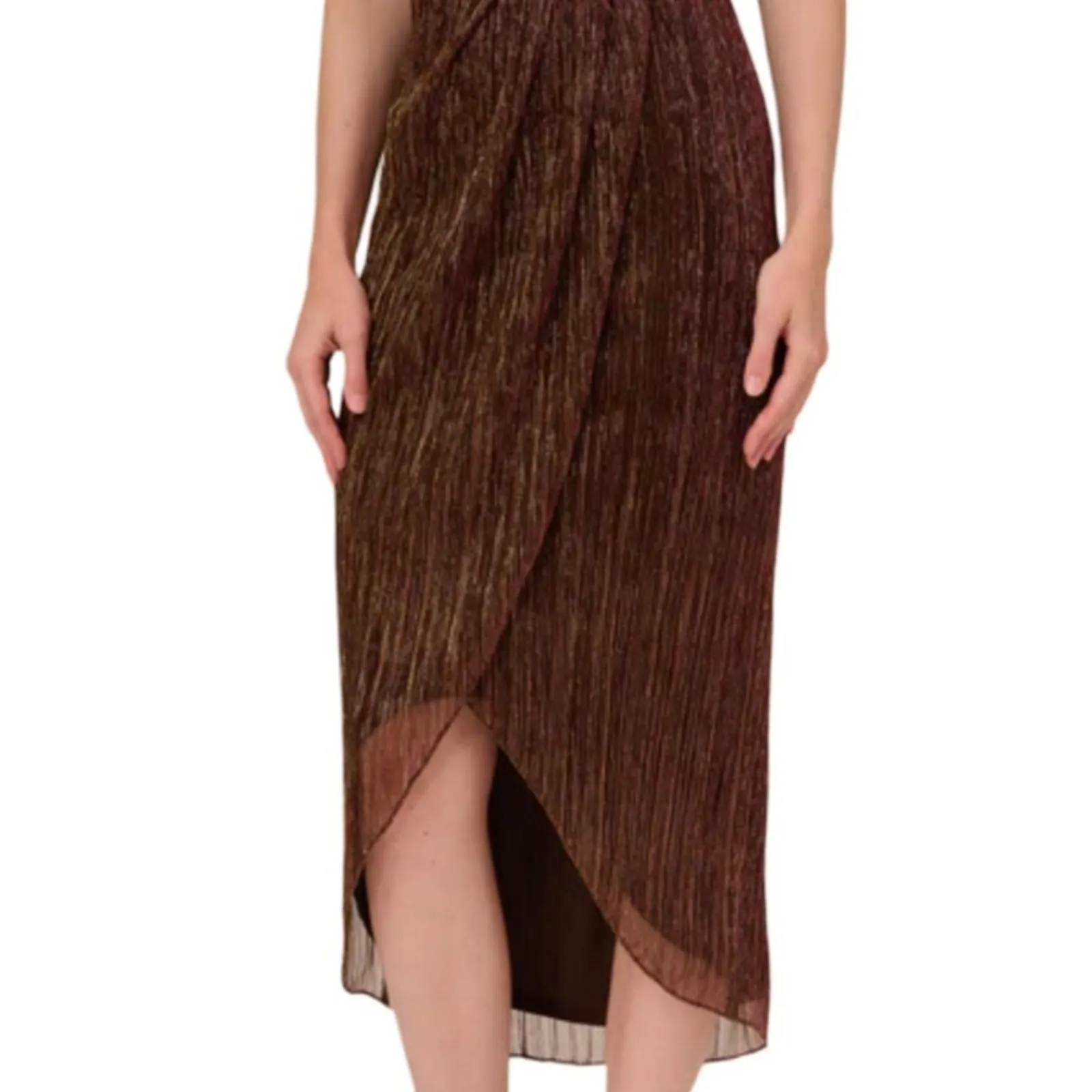 Adrianna Papell Metallic Knit Wrap Midi Skirt - Copper Size XL - Image 2