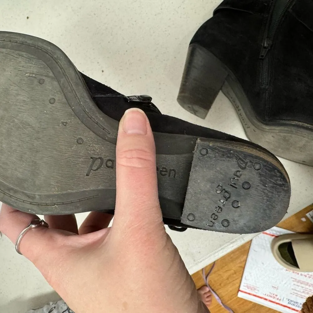 Paul Green Black Suede Stacked Heel Ankle Boots Womens 6.5 Leather Classic Fall - Image 10