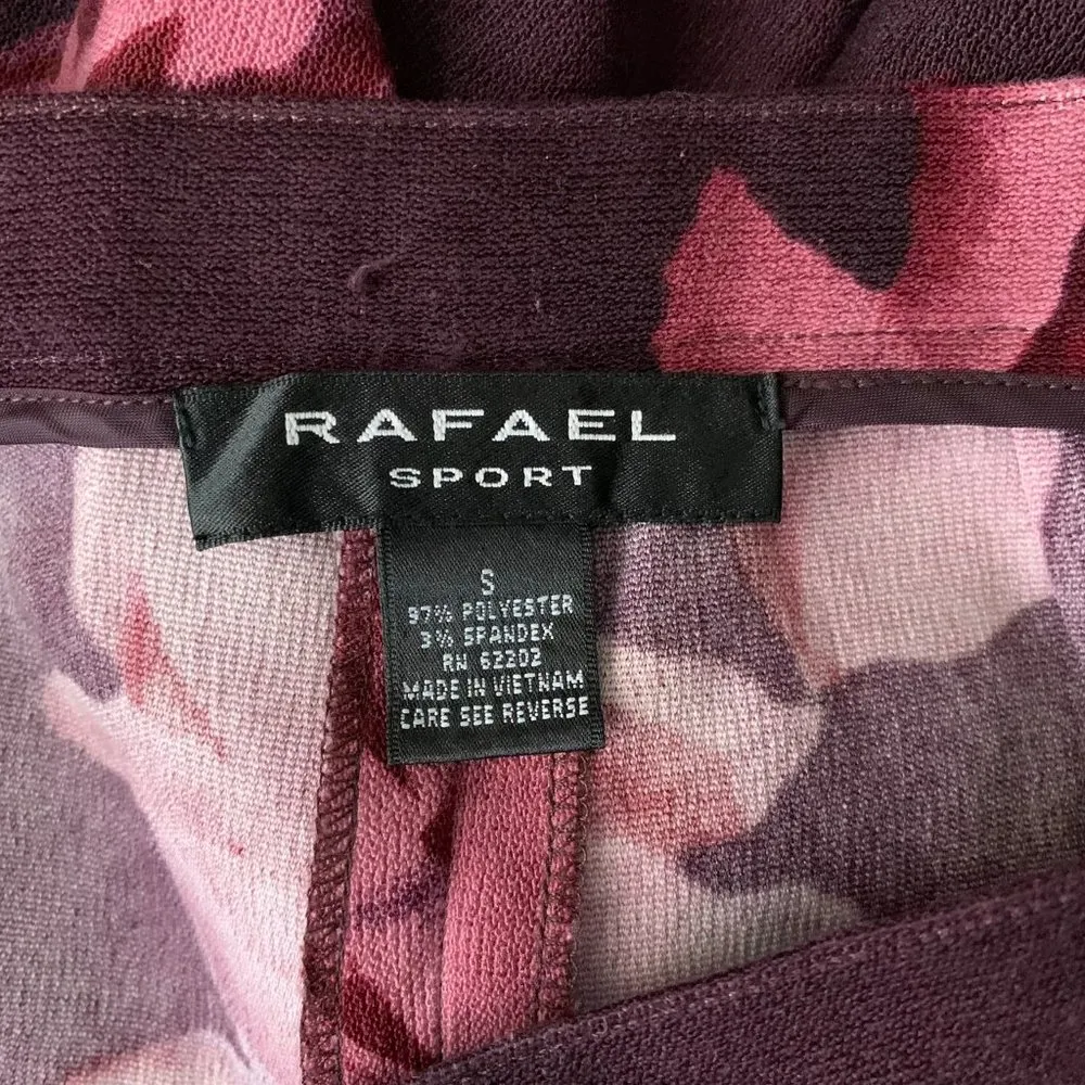 Rafael High Waisted Floral Pants S Maroon Pink Straight Leg Elastic Waist - Image 5